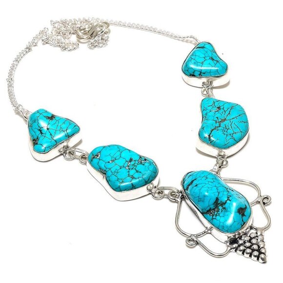 New Five Stone Turquoise Chunky 925 Sterling Silver 16" - Picture 1 of 1